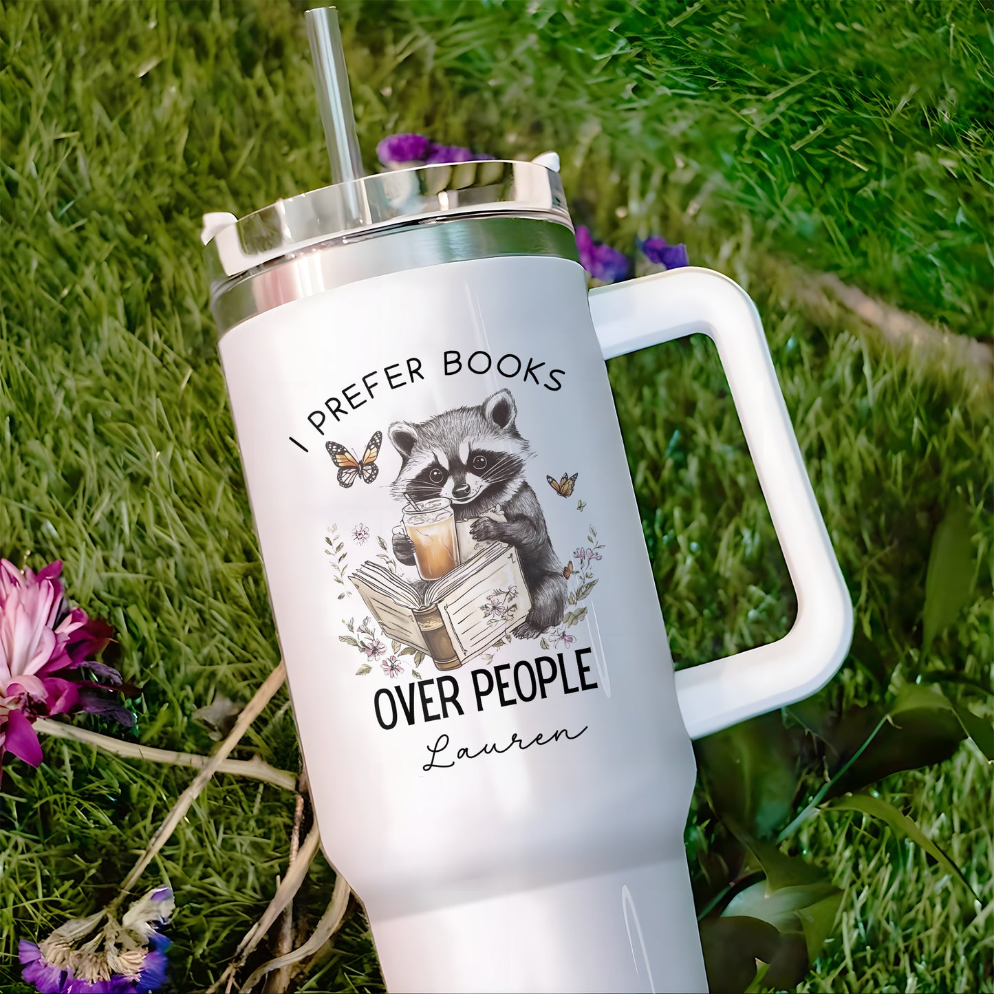 I Prefer Books Over People Tumbler | Custom Name Bookish Cup