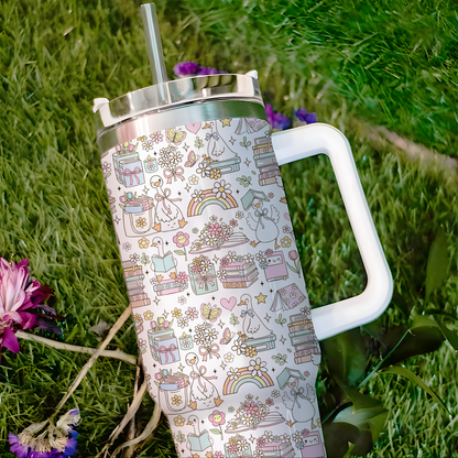 Bookish Floral Rainbow Stainless Steel Tumbler