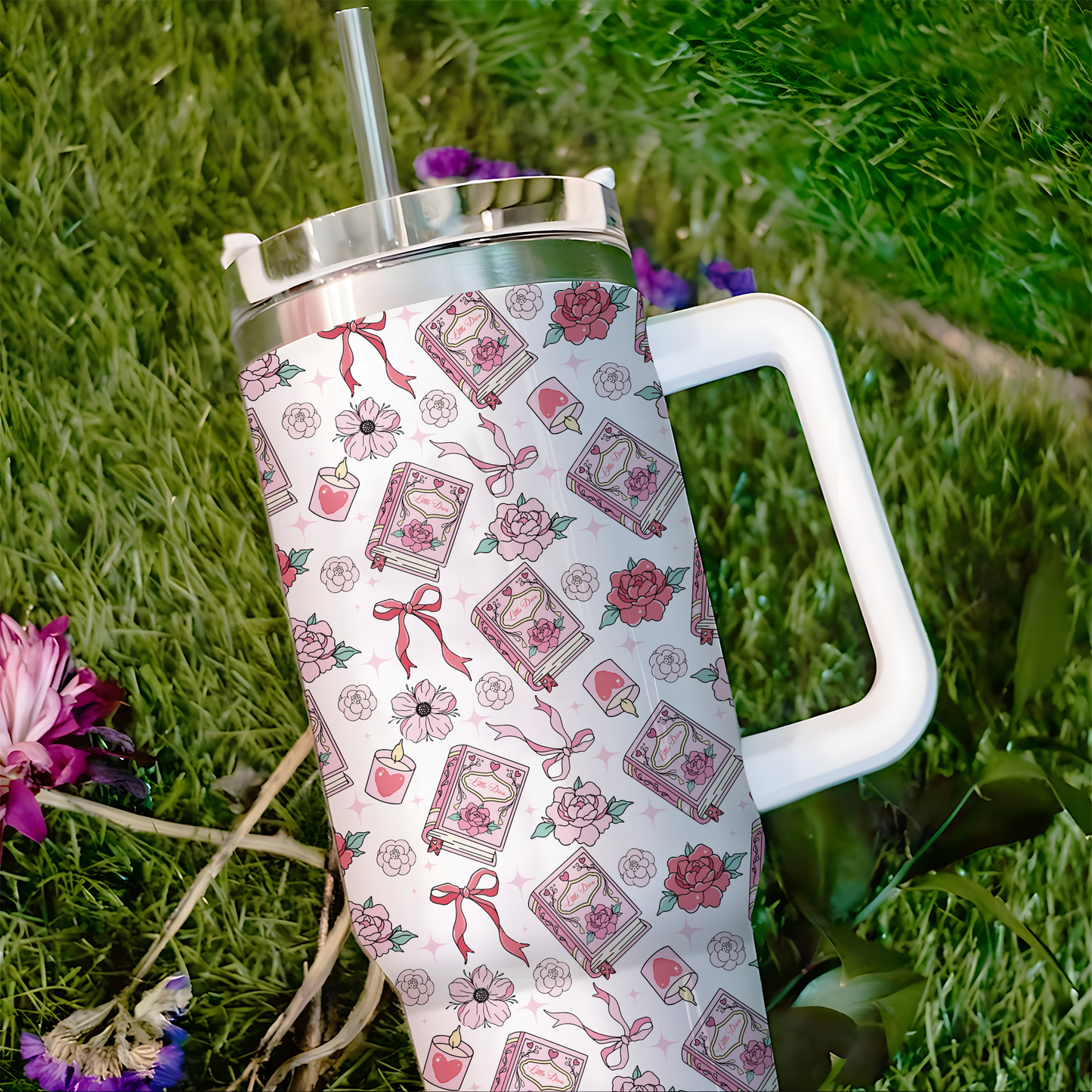 Pastel Floral Bookish Stainless Steel Tumbler