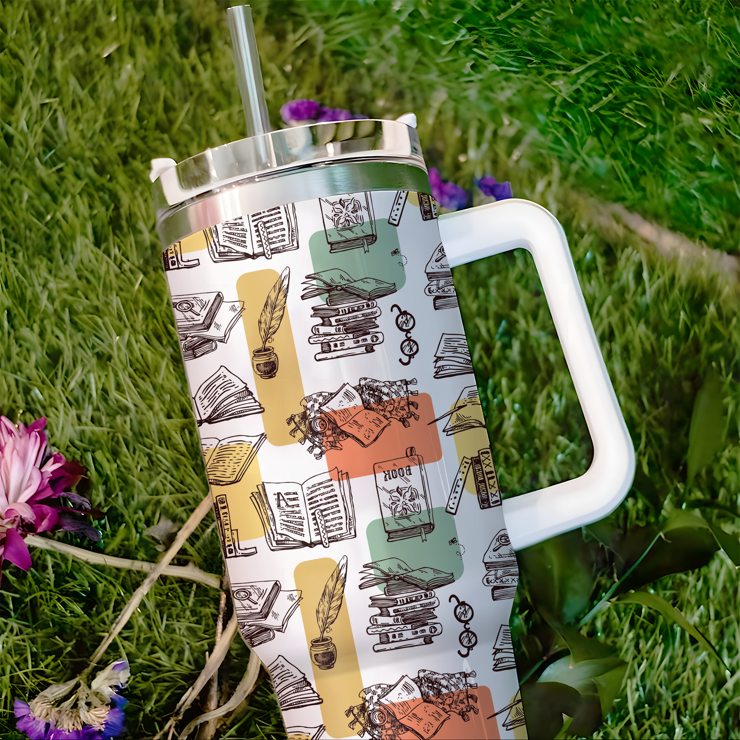 Vintage Bookish Tumbler – Stainless Steel, Dark Academia Style