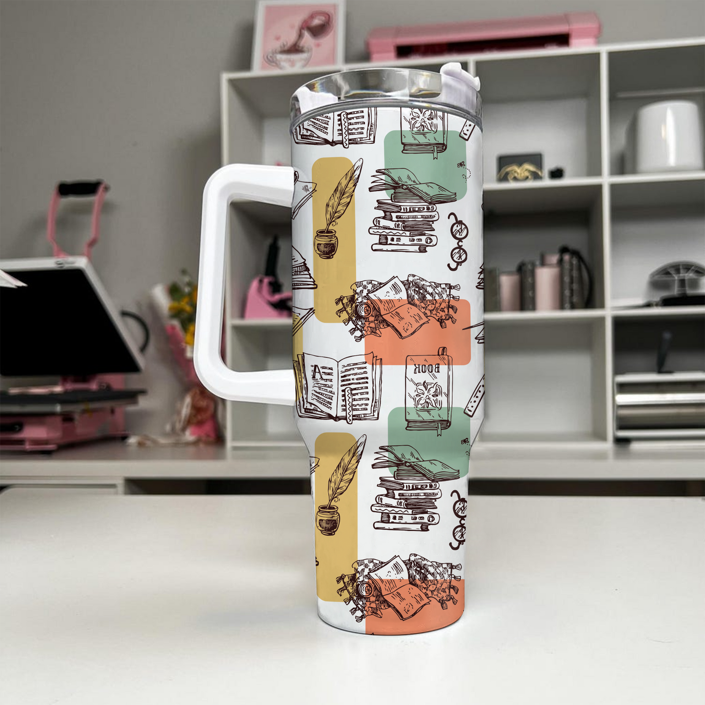 Vintage Bookish Tumbler – Stainless Steel, Dark Academia Style