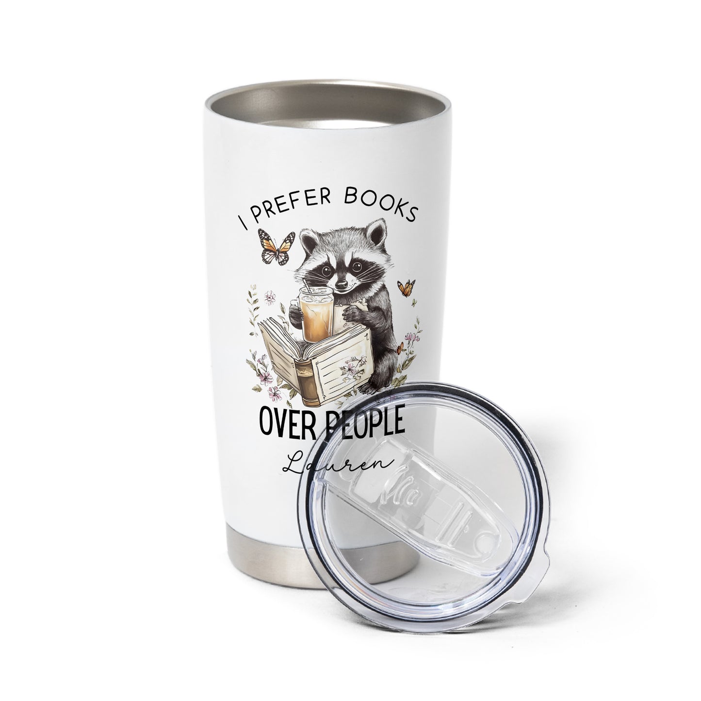 I Prefer Books Over People Tumbler | Custom Name Bookish Cup