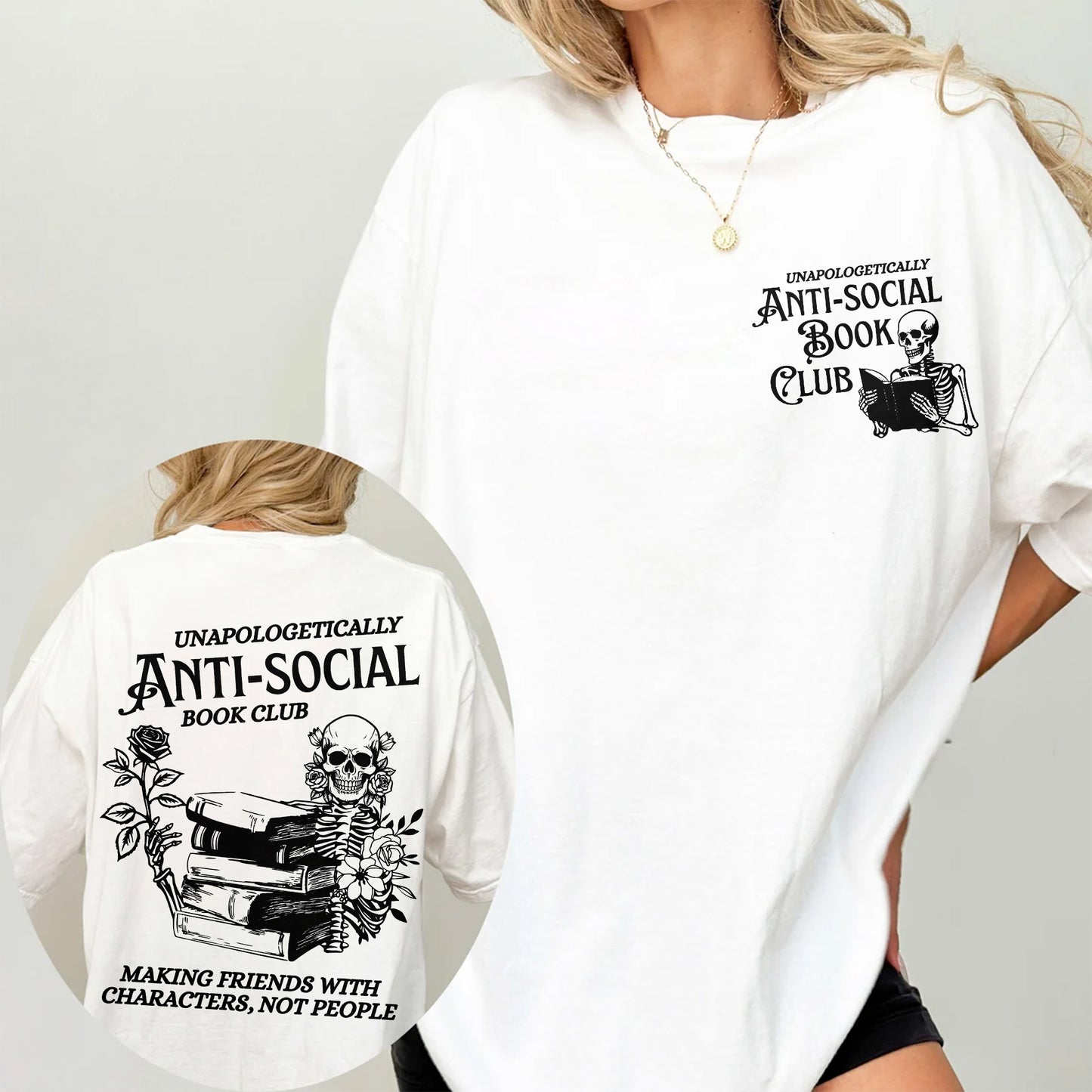 Anti-Social Book Club Comfort Colors T-Shirt – Dark Academia Skeleton Reader Tee