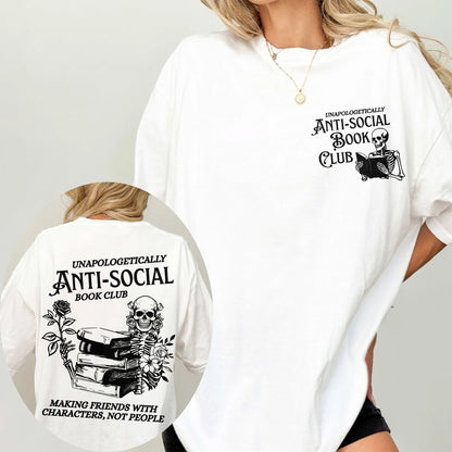 Anti-Social Book Club Comfort Colors T-Shirt – Dark Academia Skeleton Reader Tee