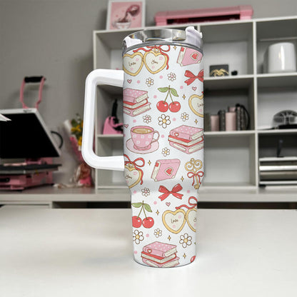 Bookish Love Aesthetic Tumbler with Handle – 40oz Stainless Steel