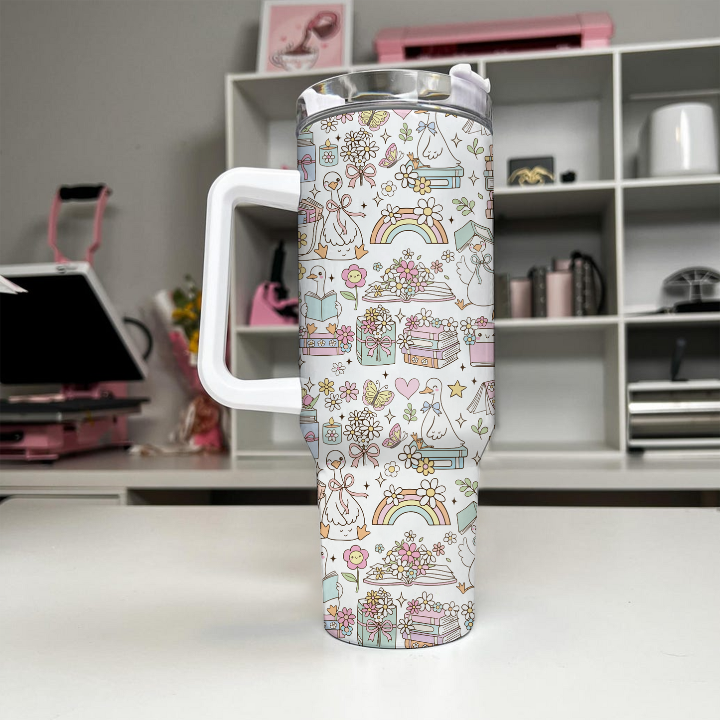 Bookish Floral Rainbow Stainless Steel Tumbler