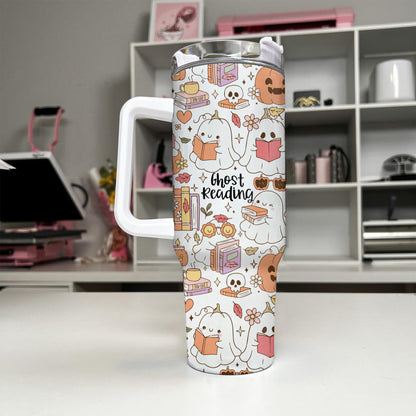 Ghost Reading Tumbler – 40oz Bookish Halloween Cup with Handle