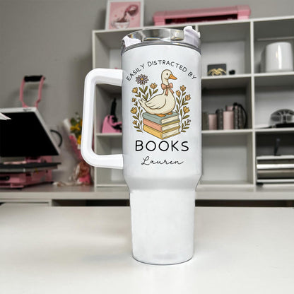 Custom Name Duck Book Lover Stainless Steel Tumbler