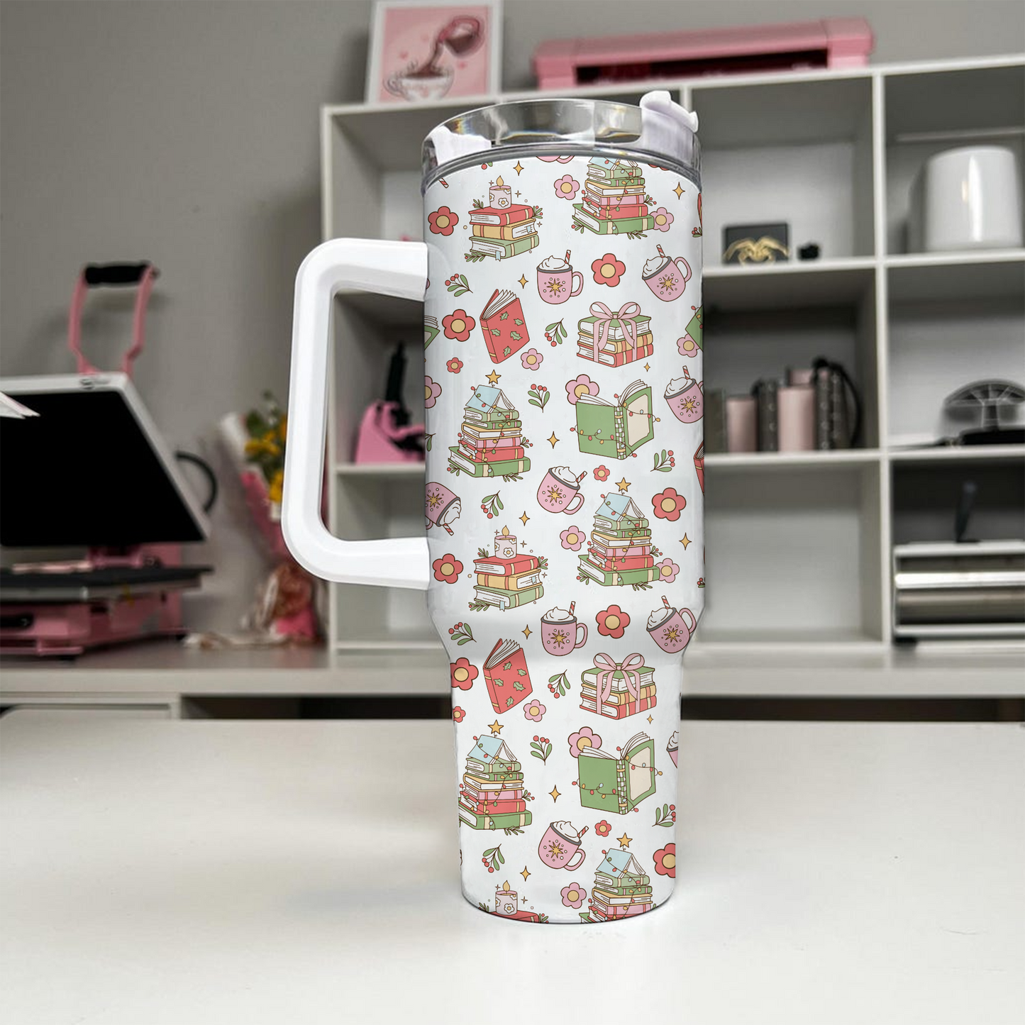 Whimsical Holiday Book Tumbler – 20oz & 40oz Cozy Gift Cup