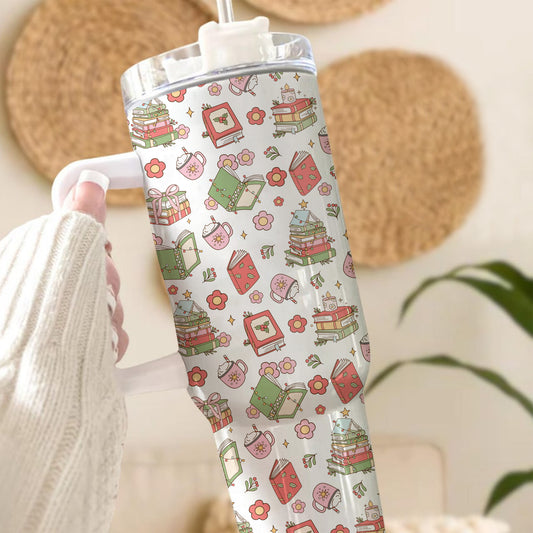 Whimsical Holiday Book Tumbler – 20oz & 40oz Cozy Gift Cup