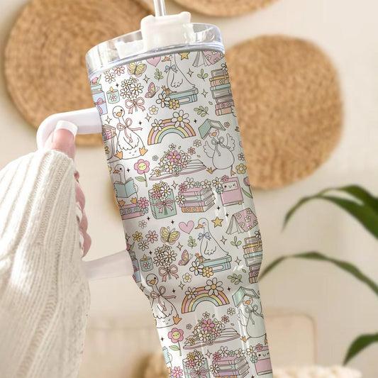 Bookish Floral Rainbow Stainless Steel Tumbler