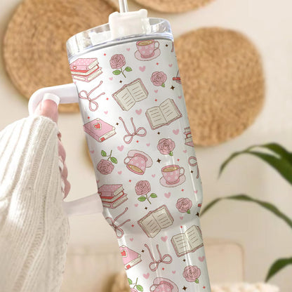 Book Lover Aesthetic Tumbler with Handle – 40oz Stainless Steel