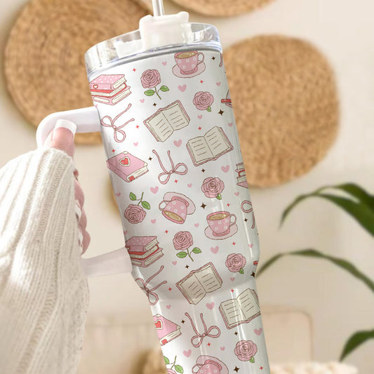 Book Lover Aesthetic Tumbler with Handle – 40oz Stainless Steel