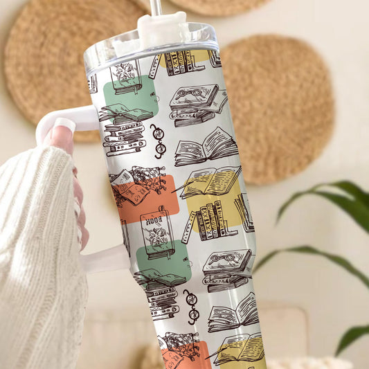 Vintage Bookish Tumbler – Stainless Steel, Dark Academia Style