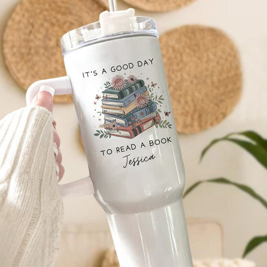 Custom Name Book Stack Reading Day Stainless Steel Tumbler