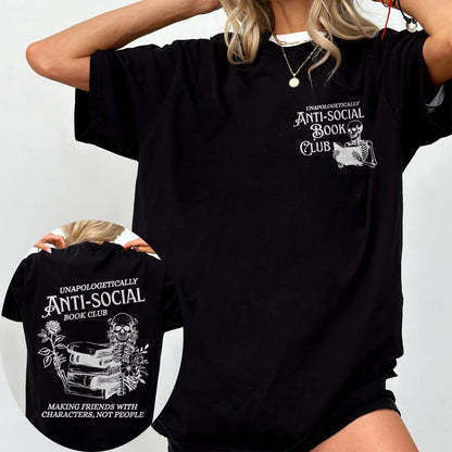 Anti-Social Book Club Comfort Colors T-Shirt – Dark Academia Skeleton Reader Tee