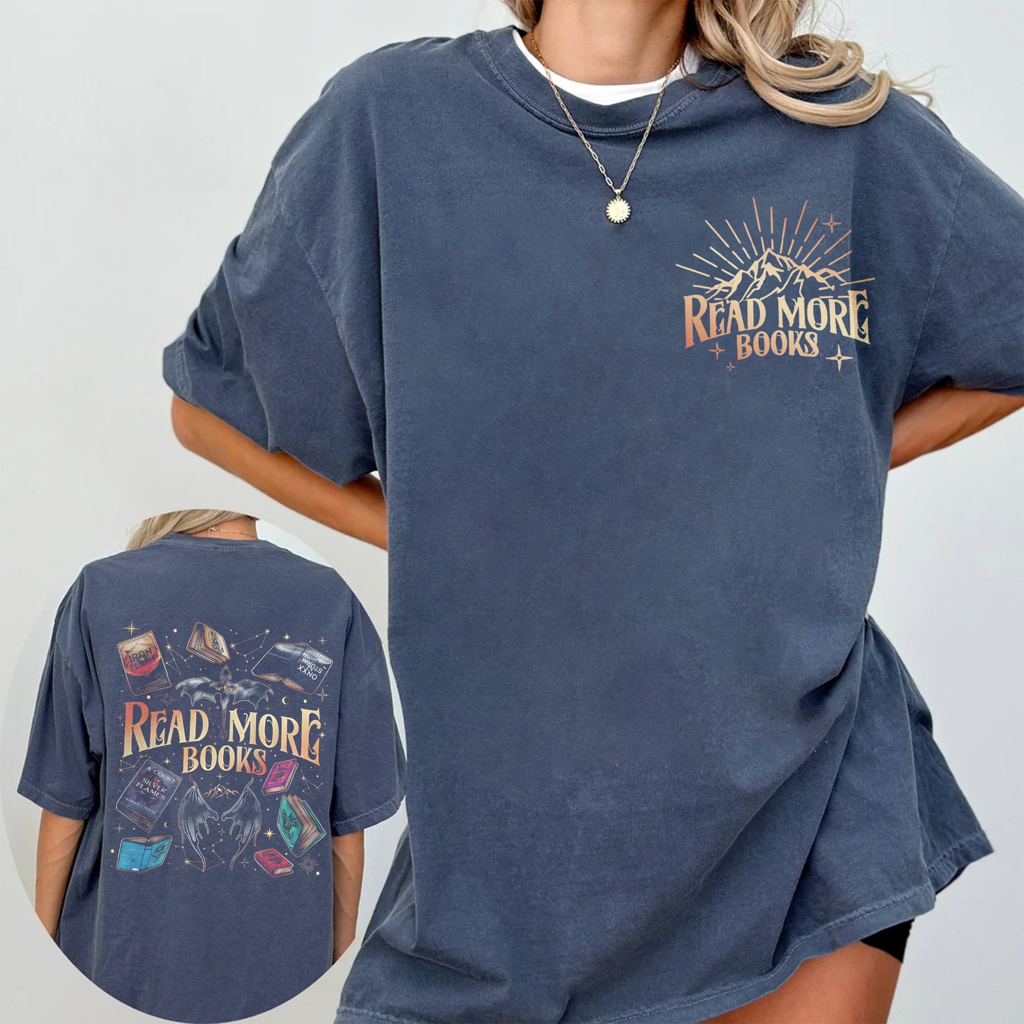 Read More Books Comfort Colors T-Shirt – Fantasy Romance Book Stack Tee