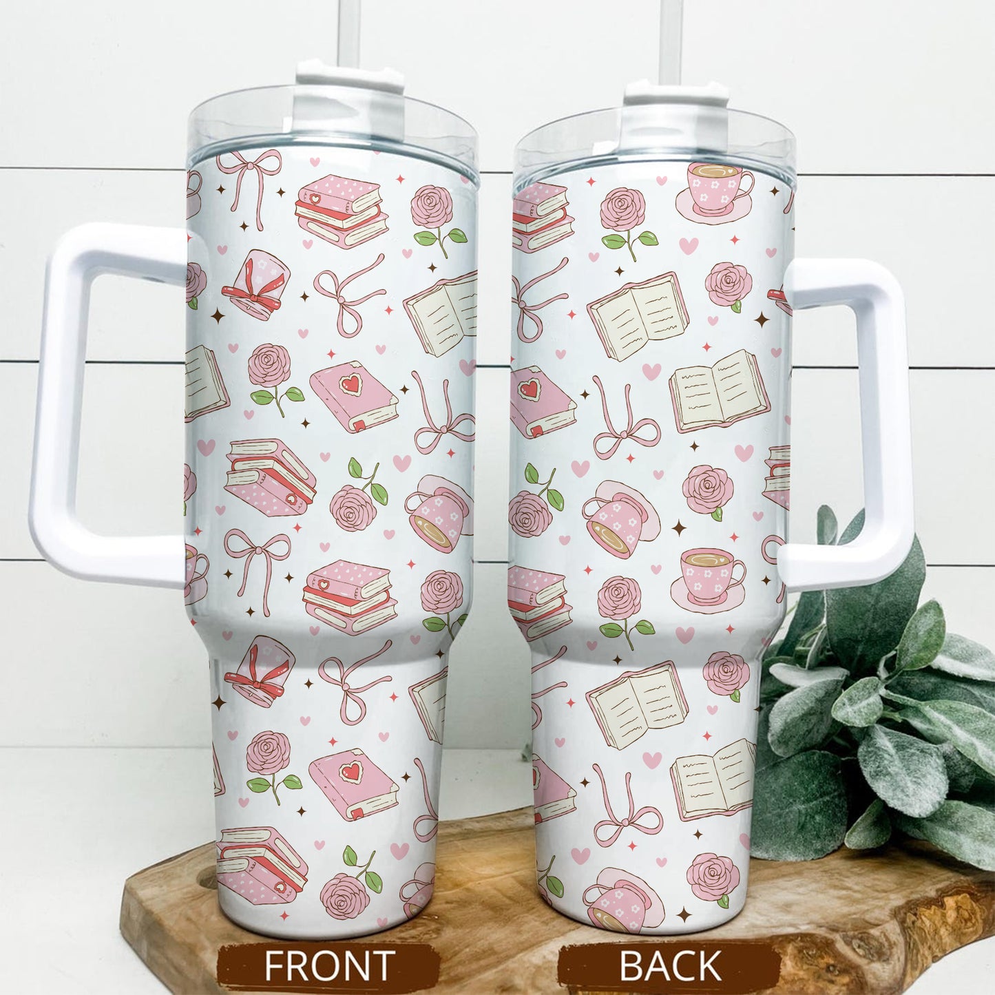 Book Lover Aesthetic Tumbler with Handle – 40oz Stainless Steel