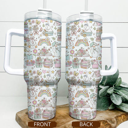 Bookish Floral Rainbow Stainless Steel Tumbler