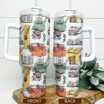 Vintage Bookish Tumbler – Stainless Steel, Dark Academia Style