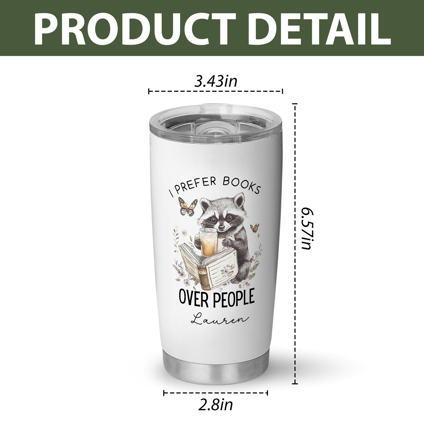 I Prefer Books Over People Tumbler | Custom Name Bookish Cup