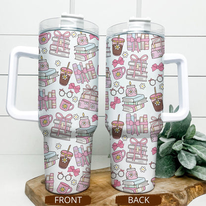 Bookish Boba Tumbler – 20oz & 40oz Pink Aesthetic Cup
