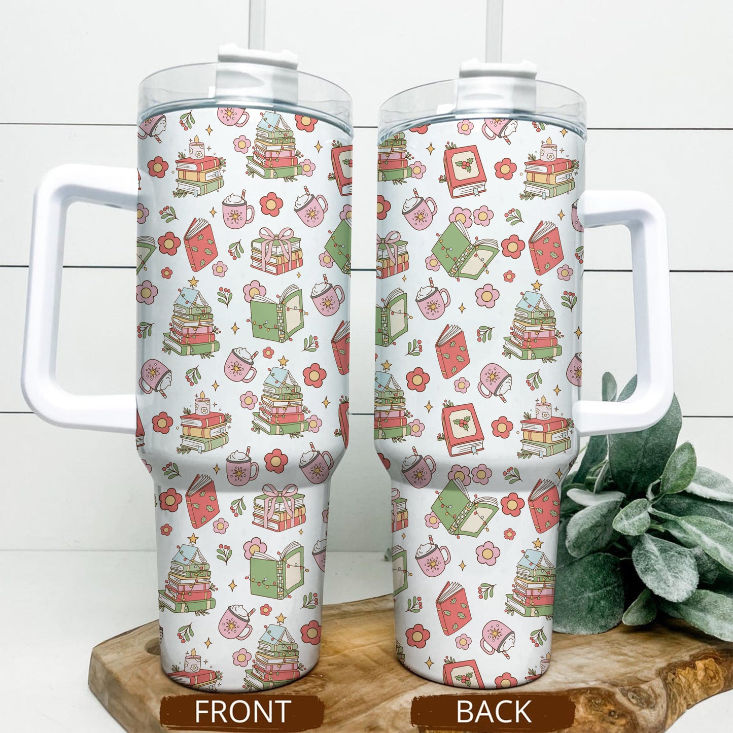 Whimsical Holiday Book Tumbler – 20oz & 40oz Cozy Gift Cup