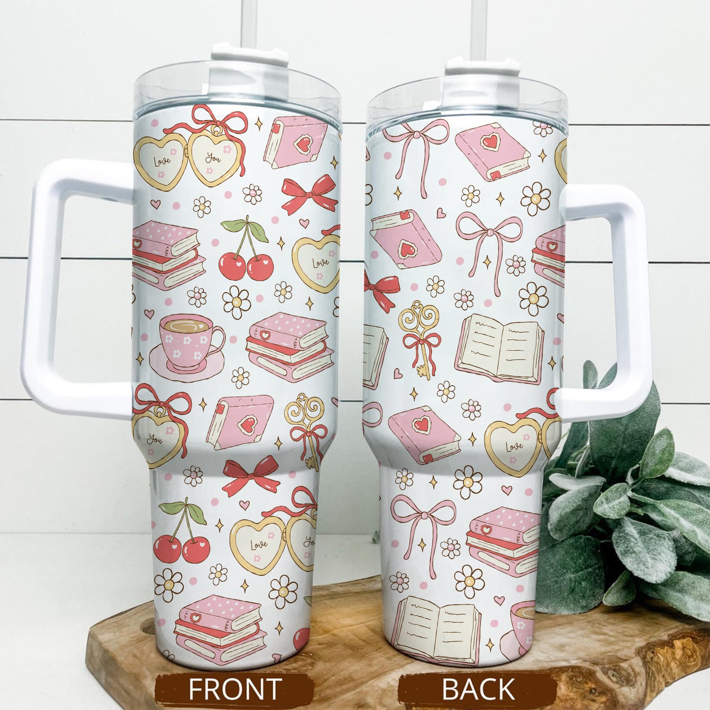 Bookish Love Aesthetic Tumbler with Handle – 40oz Stainless Steel