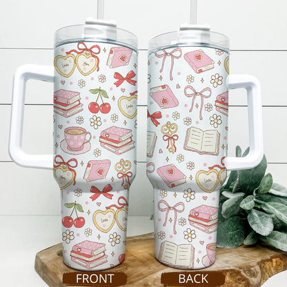 Bookish Love Aesthetic Tumbler with Handle – 40oz Stainless Steel
