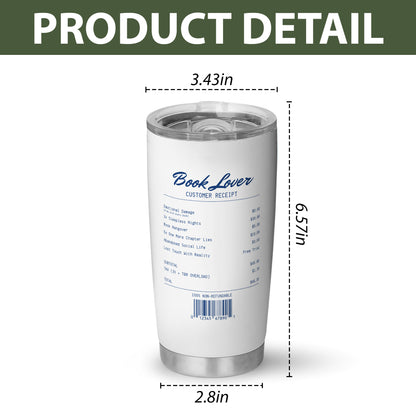 Book Lover Receipt Stainless Steel Tumbler