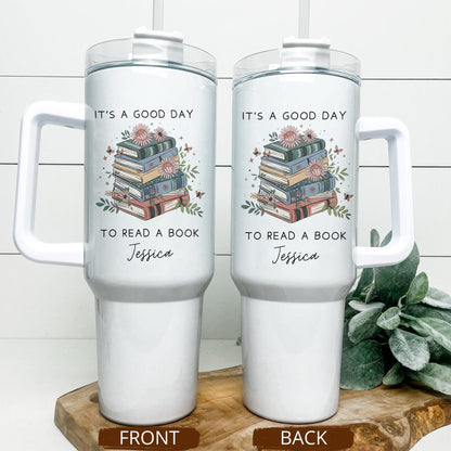 Custom Name Book Stack Reading Day Stainless Steel Tumbler