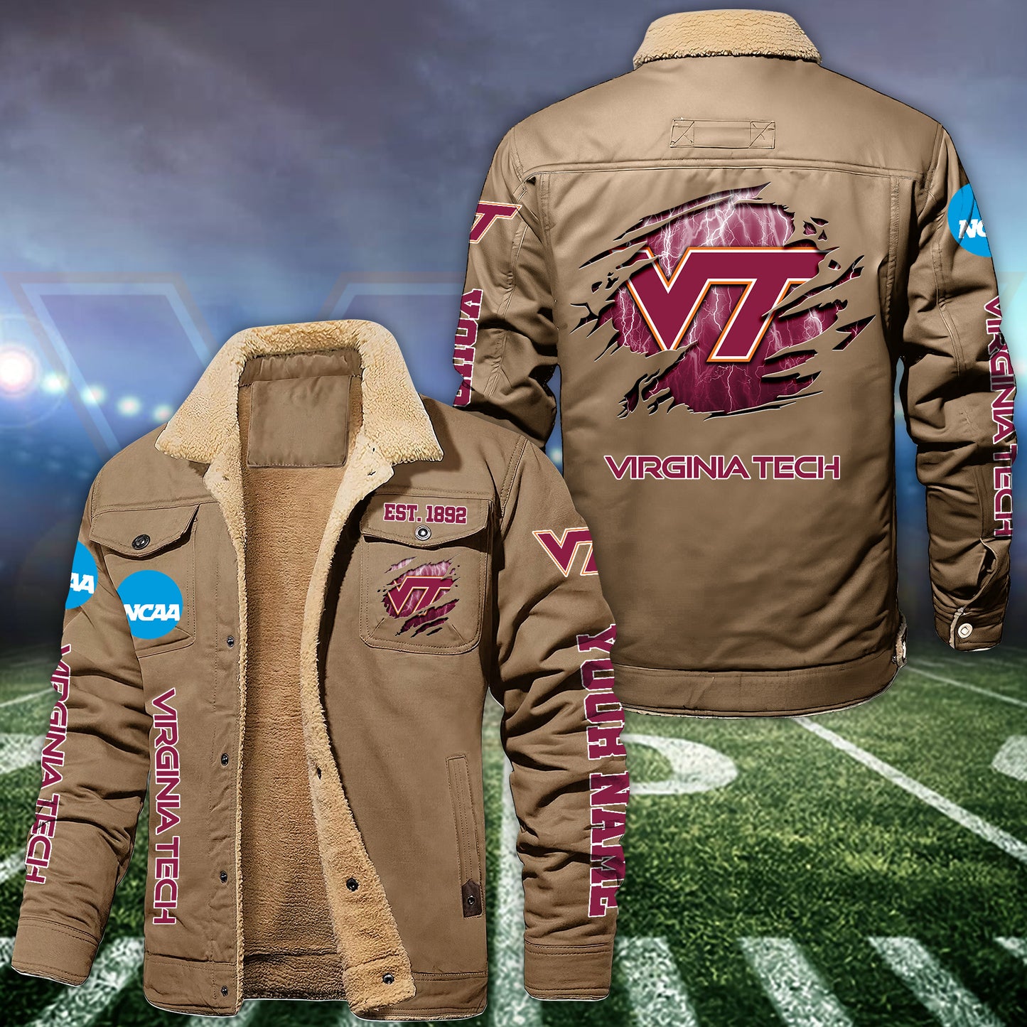 Virginia Tech Hokies Fleece Lined Cargo Jacket Custom Your Name 2026 Version EHIVM-53730