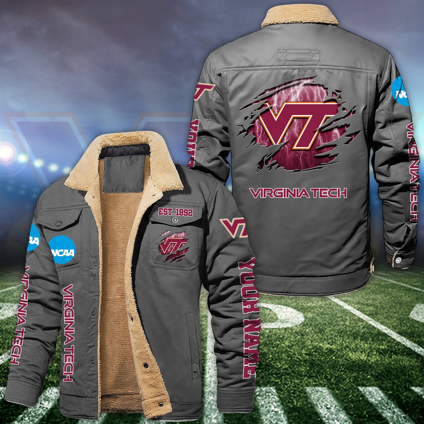 Virginia Tech Hokies Fleece Lined Cargo Jacket Custom Your Name 2026 Version EHIVM-53730