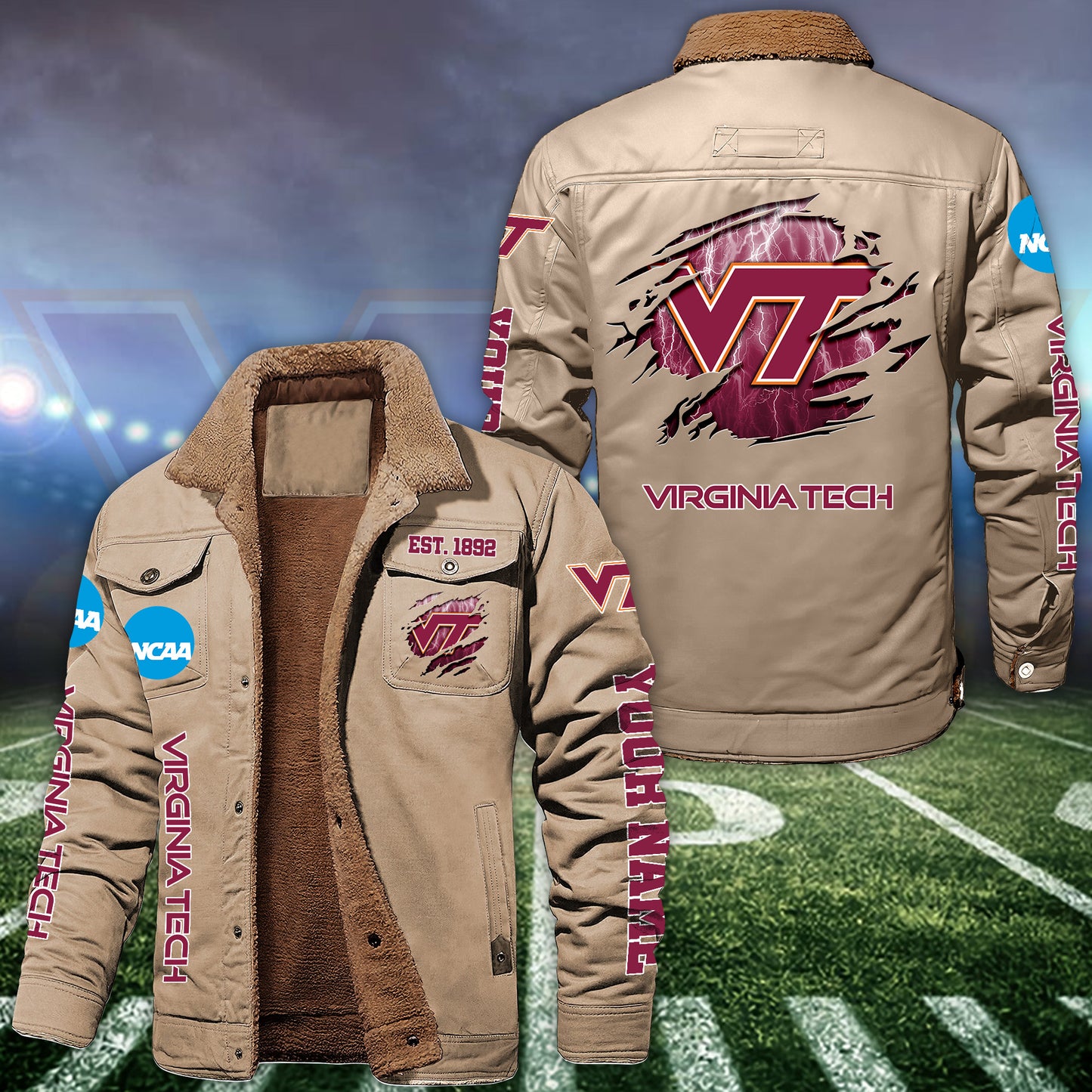 Virginia Tech Hokies Fleece Lined Cargo Jacket Custom Your Name 2026 Version EHIVM-53730
