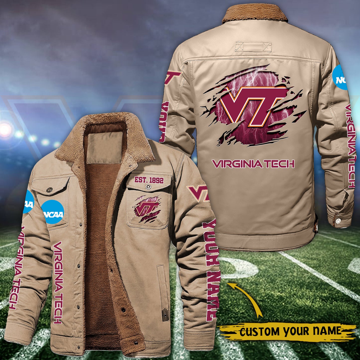 Virginia Tech Hokies Fleece Lined Cargo Jacket Custom Your Name 2026 Version EHIVM-53730
