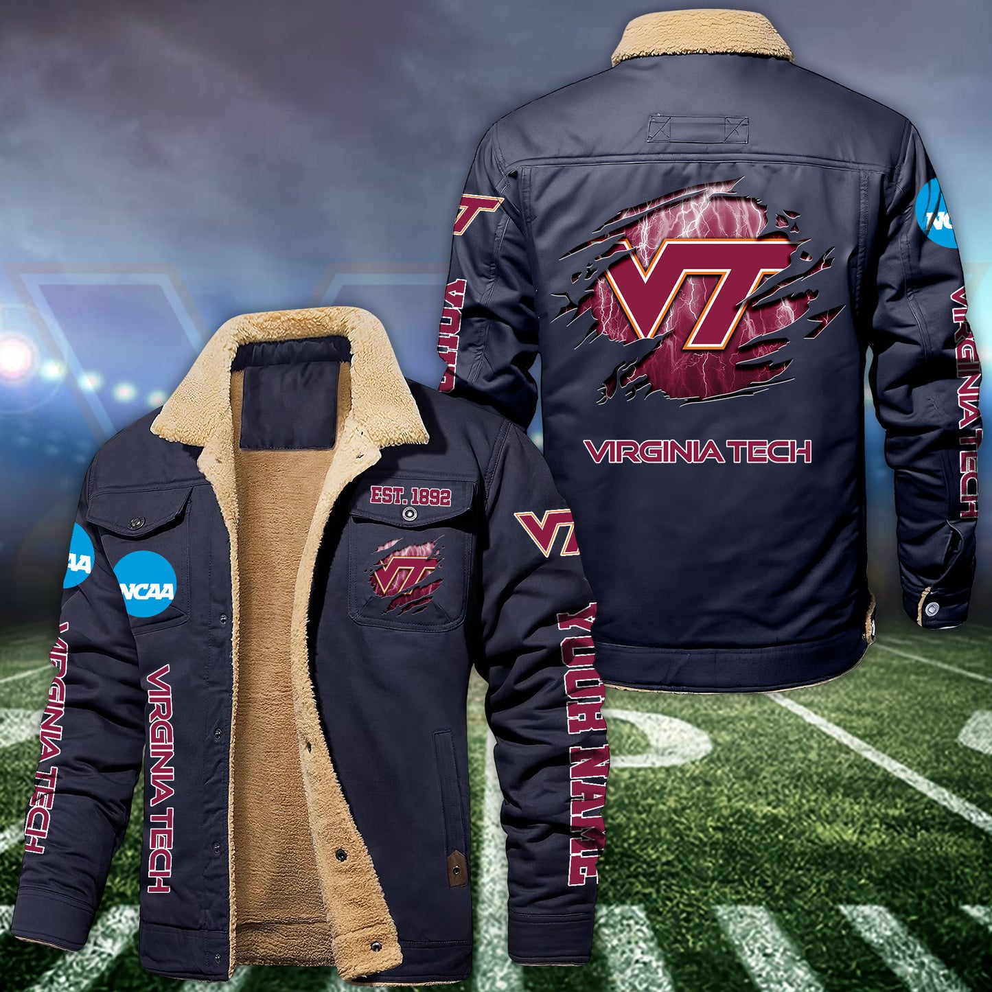 Virginia Tech Hokies Fleece Lined Cargo Jacket Custom Your Name 2026 Version EHIVM-53730