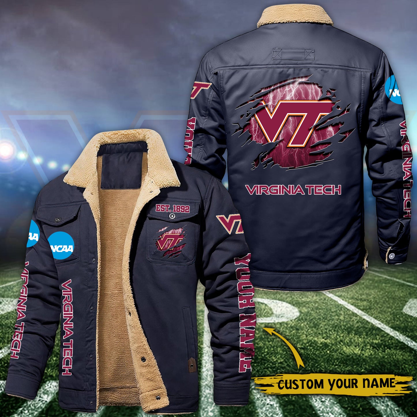 Virginia Tech Hokies Fleece Lined Cargo Jacket Custom Your Name 2026 Version EHIVM-53730