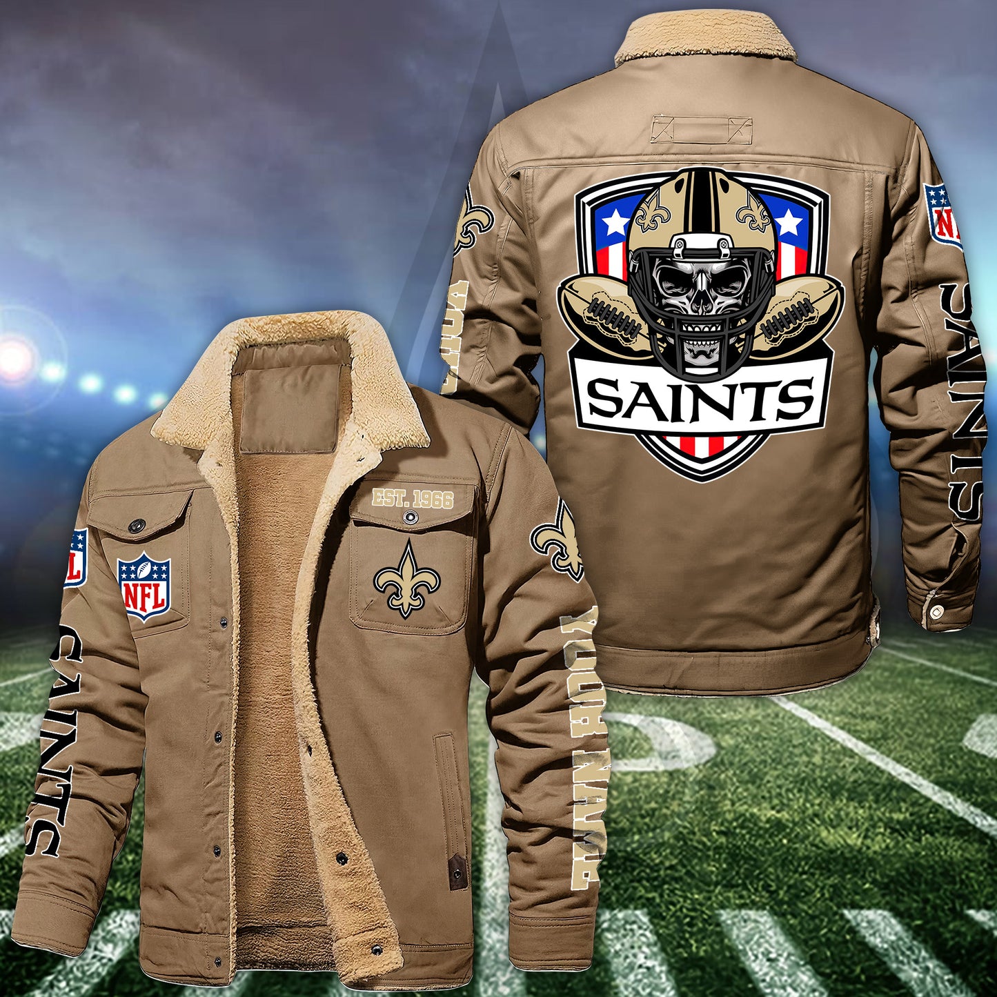 New Orleans Saints Fleece Lined Cargo Jacket Custom Your Name 2026 Version EHIVM-54163