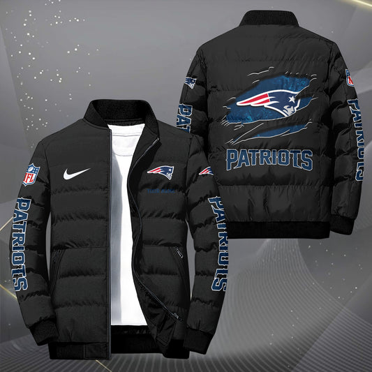 New England Patriots Puffer Jacket Custom Your Name, Sport Jacket, FootBall Fan Gifts EHIVM-62479