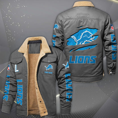Detroit Lions Fleece Lined Cargo Jacket Custom Your Name 2026 Version, Sport Fleece Jacket EHIVM-62643