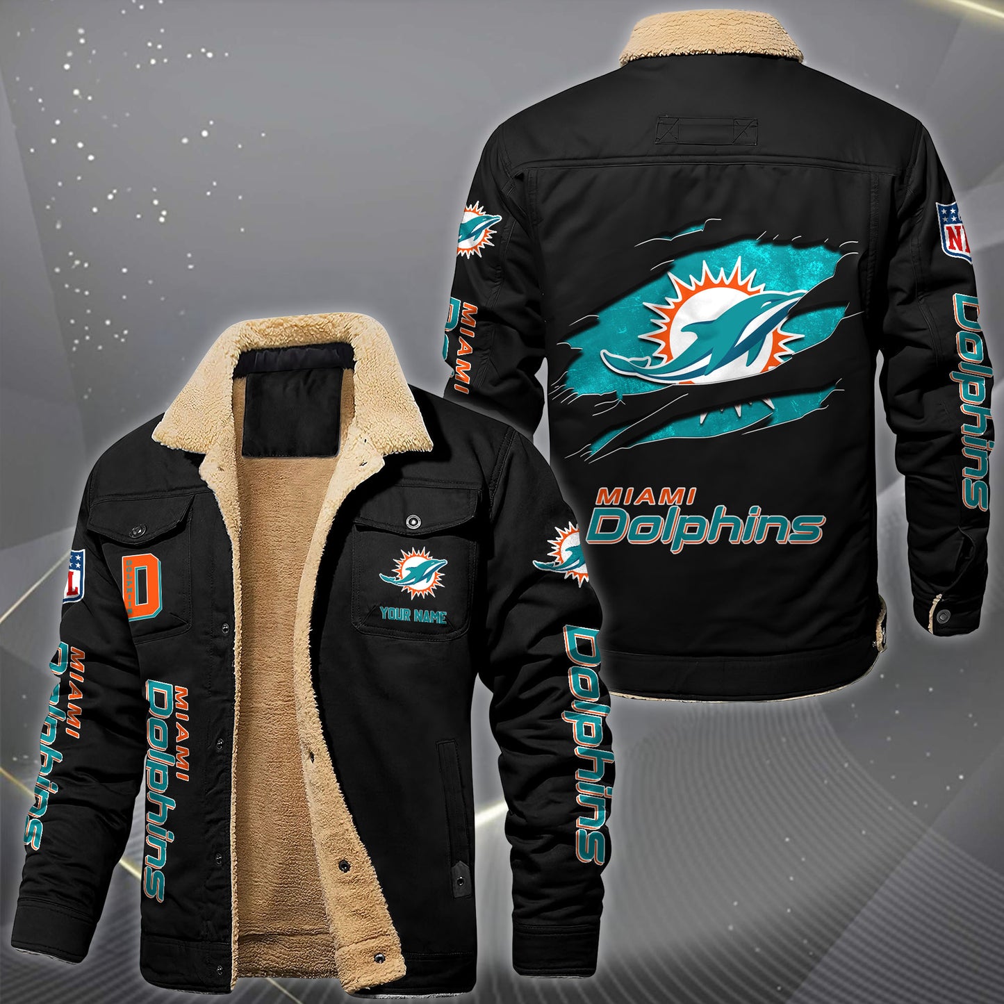 Miami Dolphins Fleece Lined Cargo Jacket Custom Your Name 2026 Version, Sport Fleece Jacket EHIVM-62643