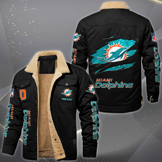 Miami Dolphins Fleece Lined Cargo Jacket Custom Your Name 2026 Version, Sport Fleece Jacket EHIVM-62643