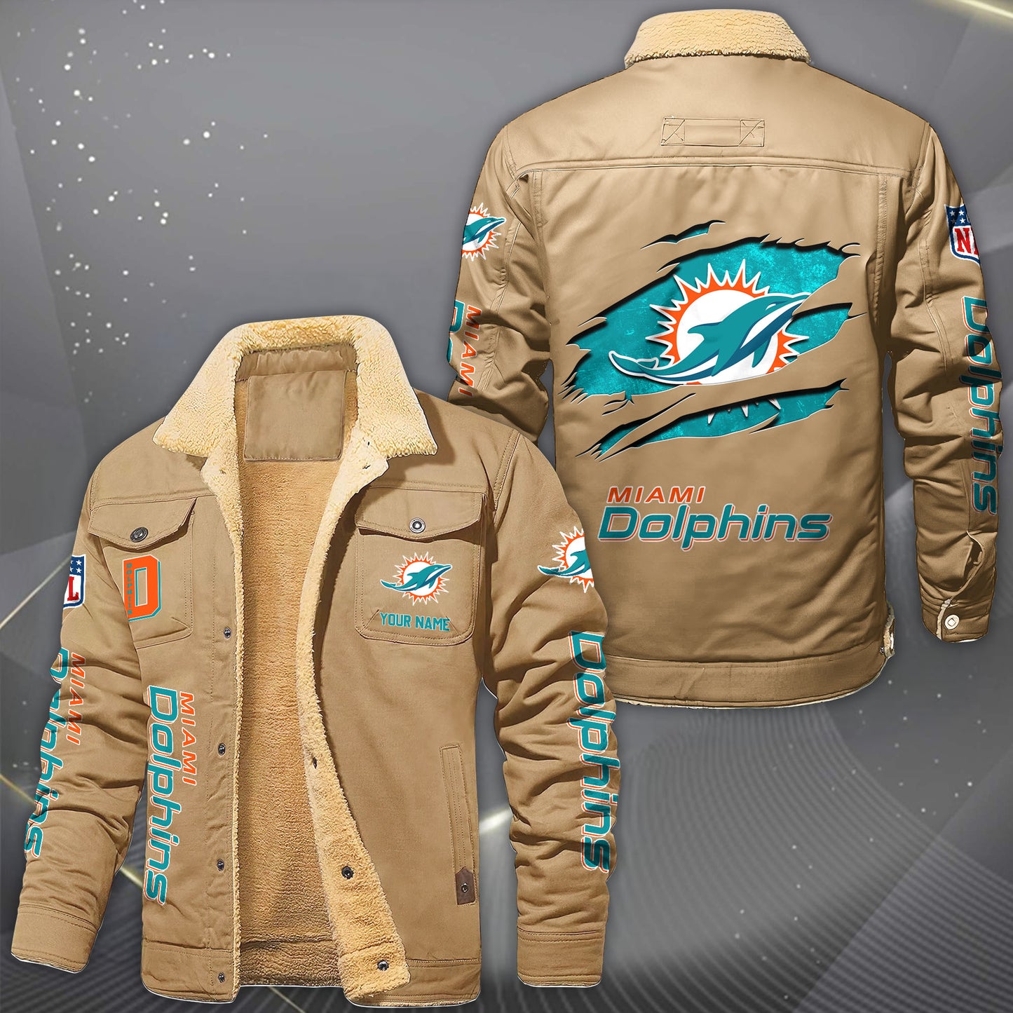 Miami Dolphins Fleece Lined Cargo Jacket Custom Your Name 2026 Version, Sport Fleece Jacket EHIVM-62643