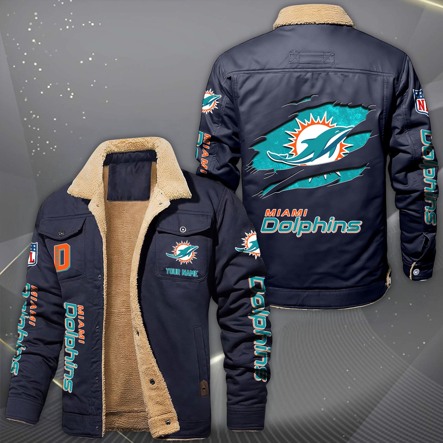 Miami Dolphins Fleece Lined Cargo Jacket Custom Your Name 2026 Version, Sport Fleece Jacket EHIVM-62643