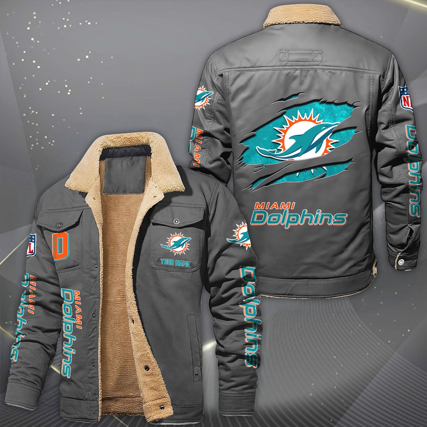 Miami Dolphins Fleece Lined Cargo Jacket Custom Your Name 2026 Version, Sport Fleece Jacket EHIVM-62643