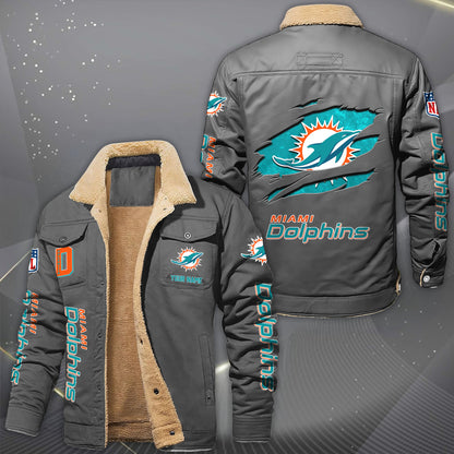 Miami Dolphins Fleece Lined Cargo Jacket Custom Your Name 2026 Version, Sport Fleece Jacket EHIVM-62643