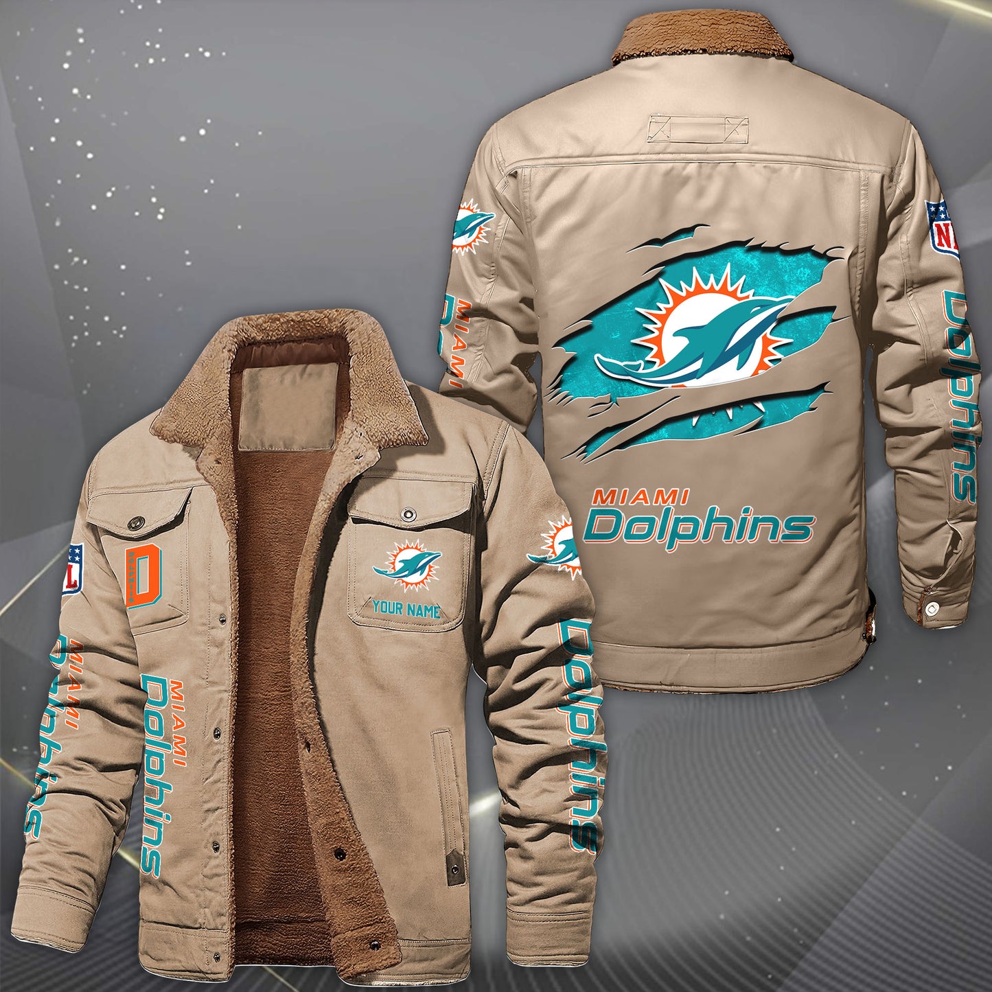 Miami Dolphins Fleece Lined Cargo Jacket Custom Your Name 2026 Version, Sport Fleece Jacket EHIVM-62643