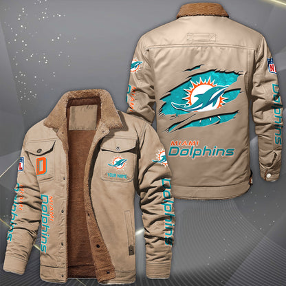 Miami Dolphins Fleece Lined Cargo Jacket Custom Your Name 2026 Version, Sport Fleece Jacket EHIVM-62643