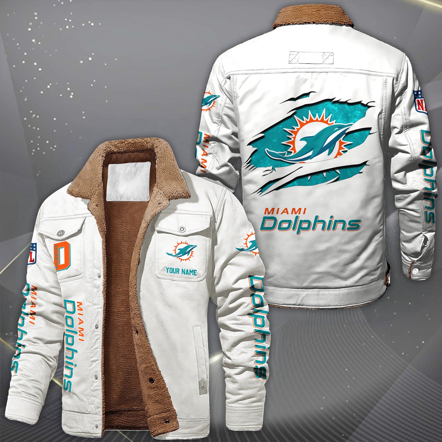 Miami Dolphins Fleece Lined Cargo Jacket Custom Your Name 2026 Version, Sport Fleece Jacket EHIVM-62643