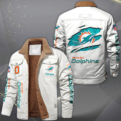 Miami Dolphins Fleece Lined Cargo Jacket Custom Your Name 2026 Version, Sport Fleece Jacket EHIVM-62643